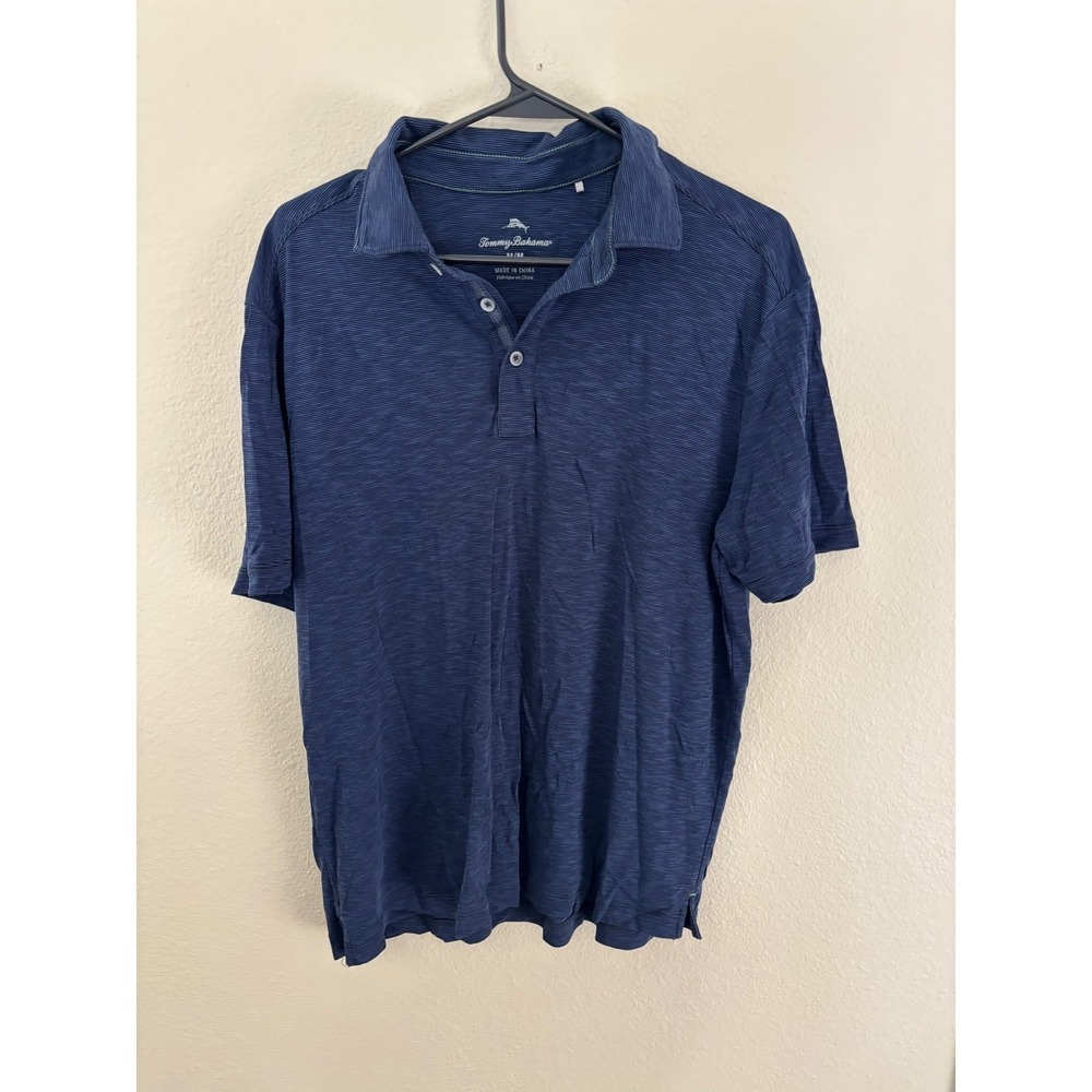 Tommy Bahama Mens Navy Blue Knit Short Sleeve Polo Shirt Size M A1036